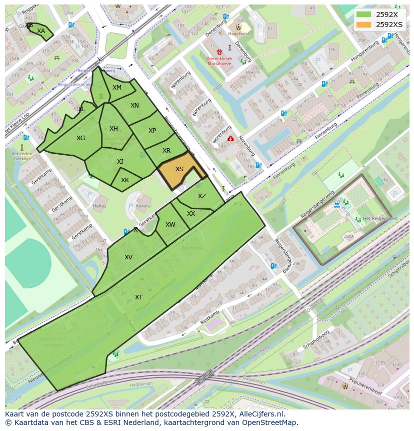 Afbeelding van het postcodegebied 2592 XS op de kaart.