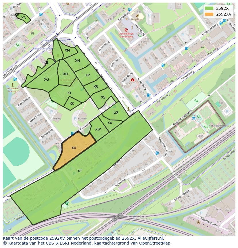 Afbeelding van het postcodegebied 2592 XV op de kaart.