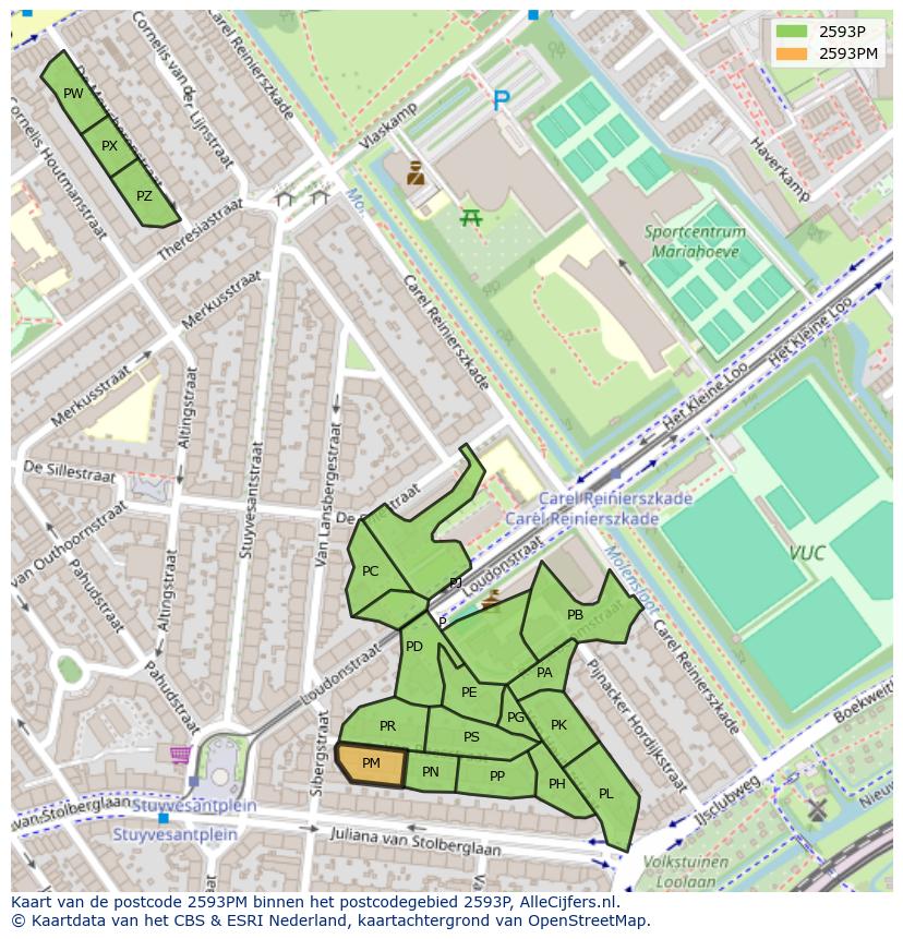 Afbeelding van het postcodegebied 2593 PM op de kaart.