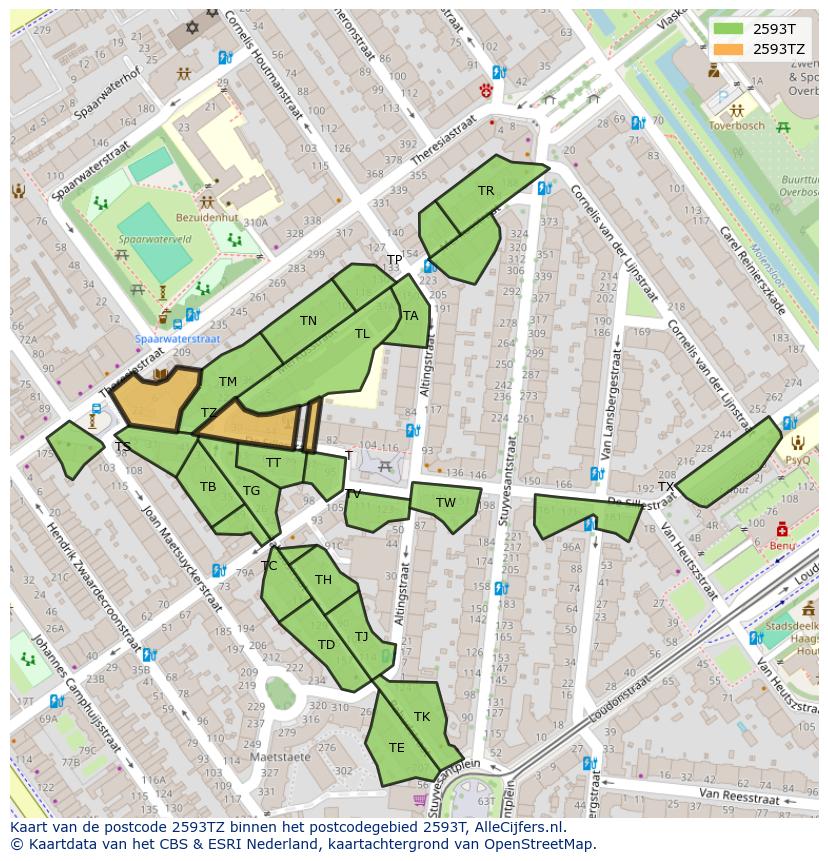 Afbeelding van het postcodegebied 2593 TZ op de kaart.