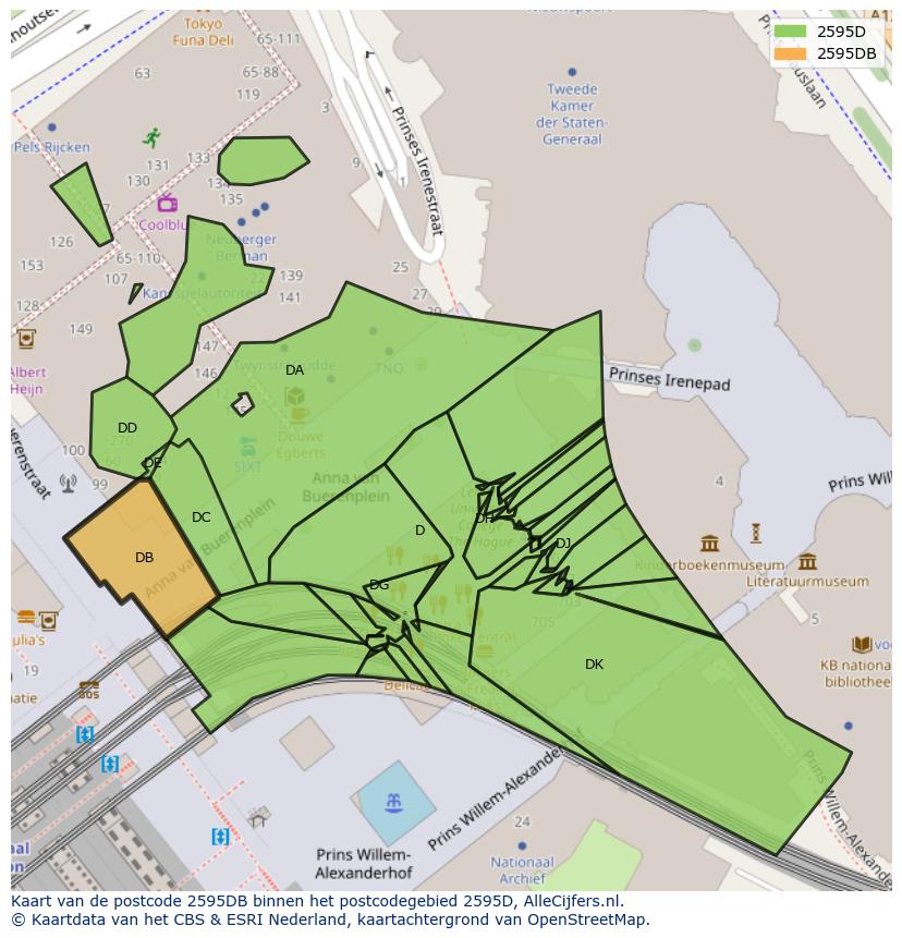 Afbeelding van het postcodegebied 2595 DB op de kaart.