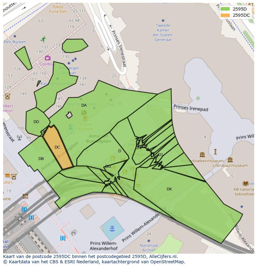 Afbeelding van het postcodegebied 2595 DC op de kaart.