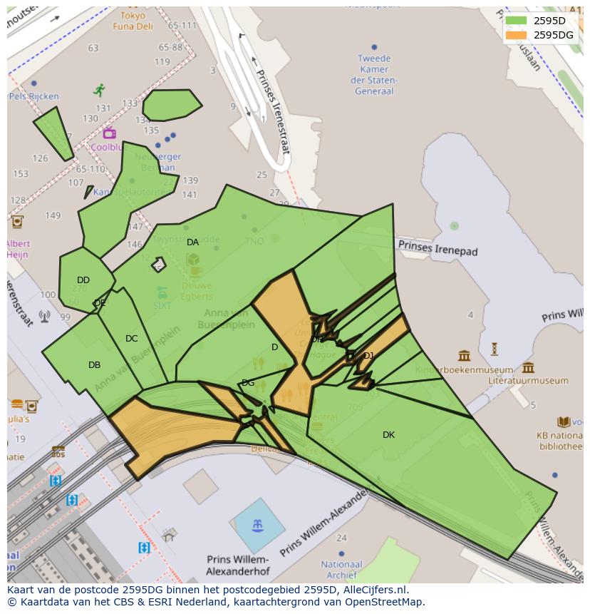 Afbeelding van het postcodegebied 2595 DG op de kaart.