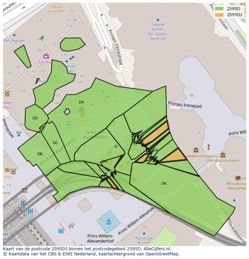 Afbeelding van het postcodegebied 2595 DJ op de kaart.