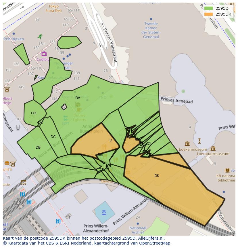 Afbeelding van het postcodegebied 2595 DK op de kaart.