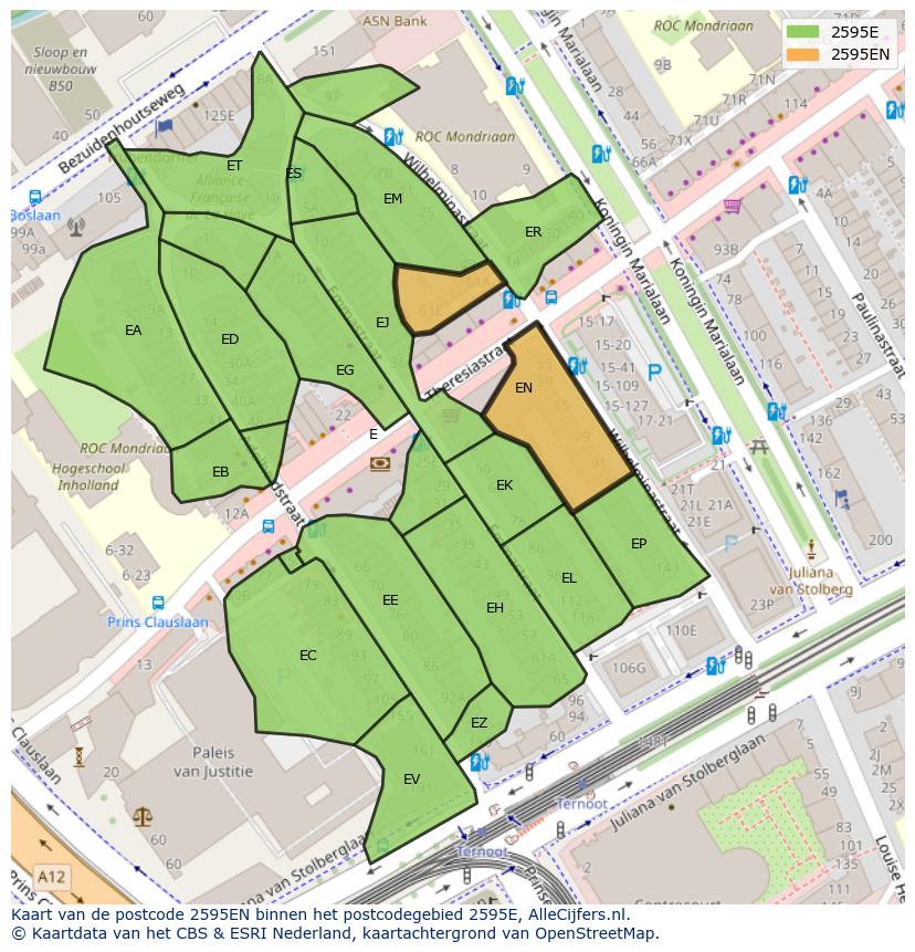 Afbeelding van het postcodegebied 2595 EN op de kaart.