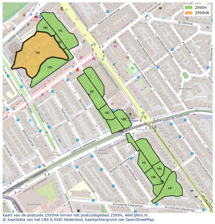Afbeelding van het postcodegebied 2595 HA op de kaart.