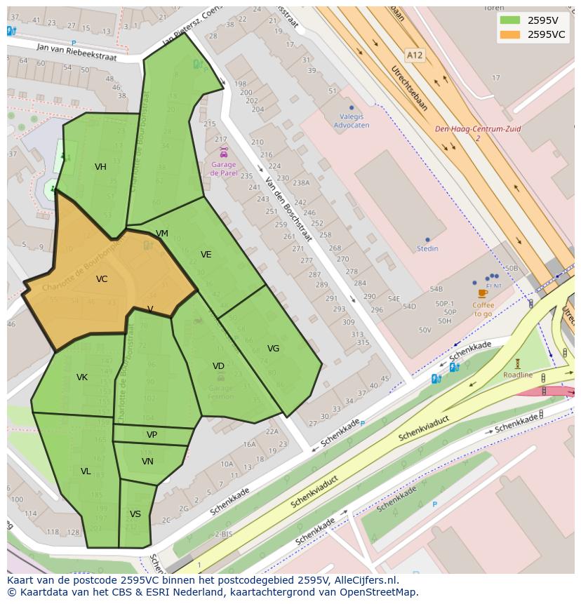 Afbeelding van het postcodegebied 2595 VC op de kaart.
