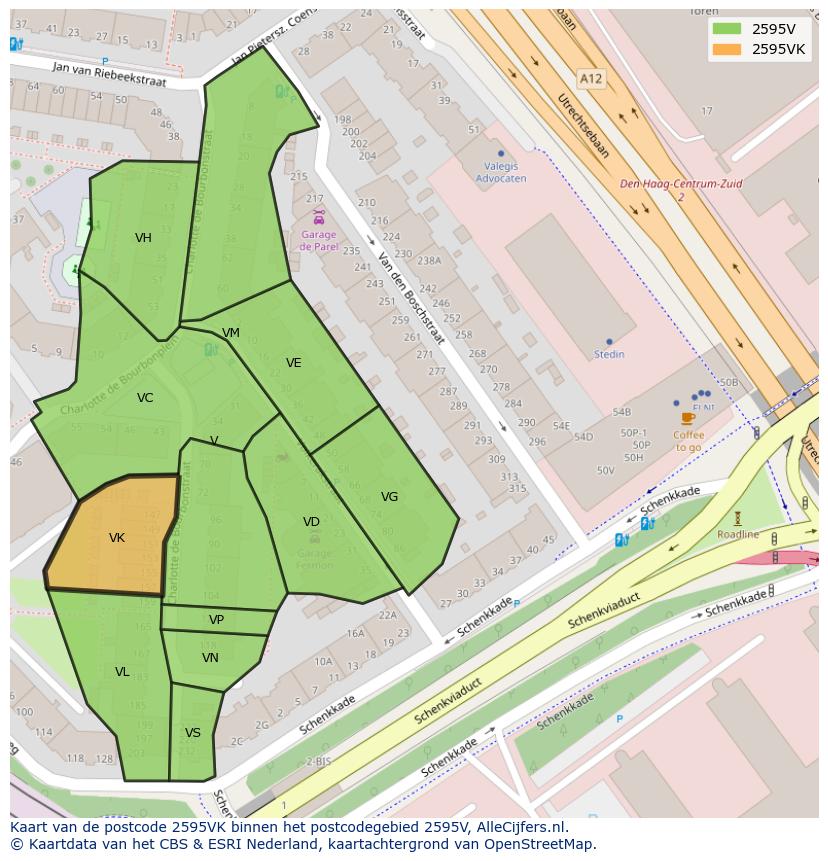 Afbeelding van het postcodegebied 2595 VK op de kaart.