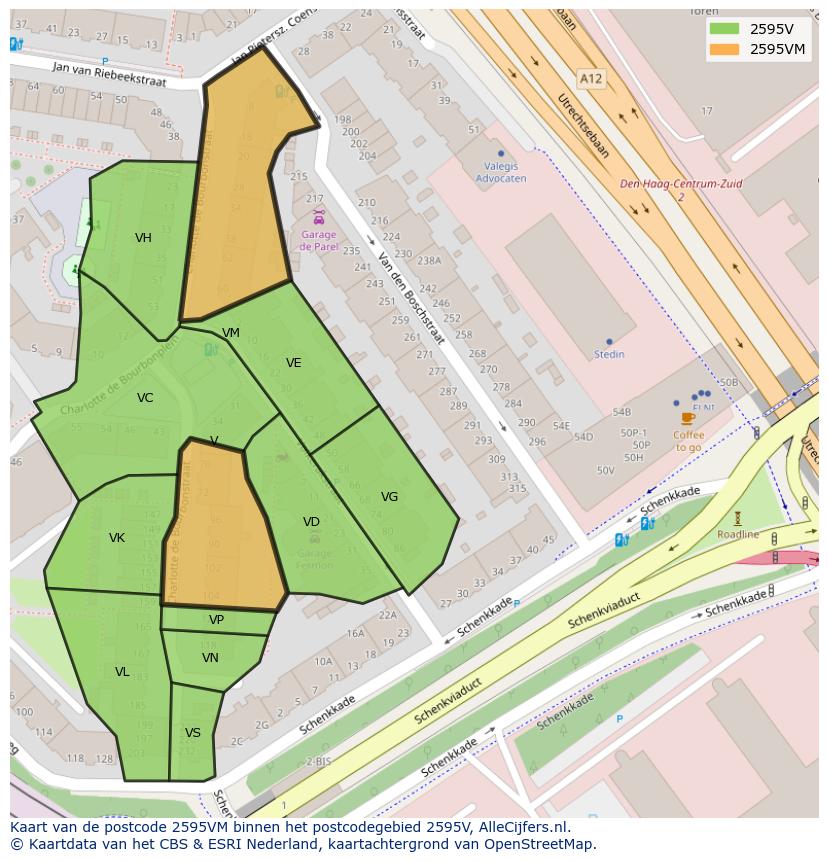 Afbeelding van het postcodegebied 2595 VM op de kaart.