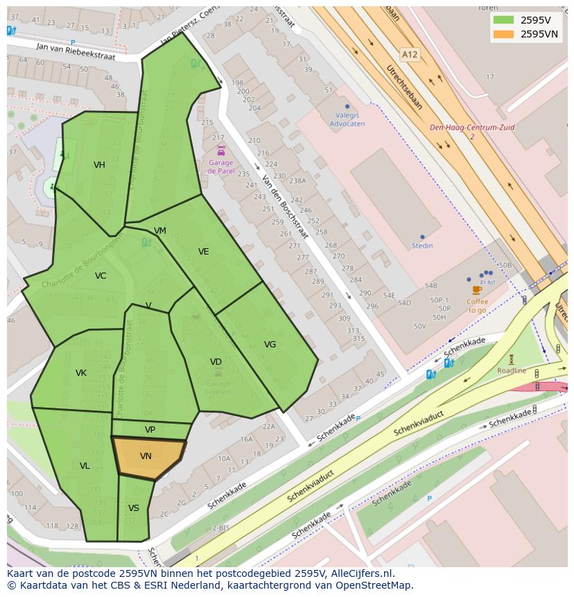 Afbeelding van het postcodegebied 2595 VN op de kaart.