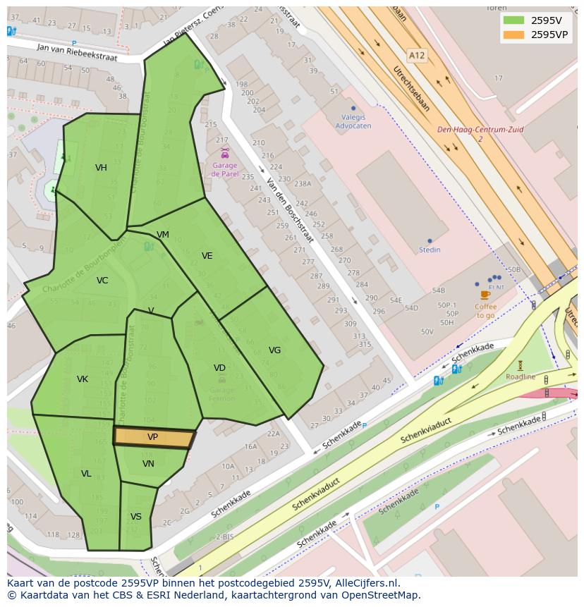 Afbeelding van het postcodegebied 2595 VP op de kaart.