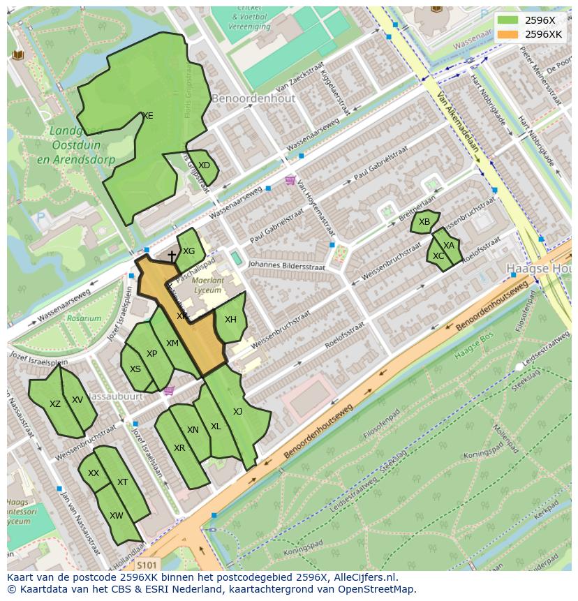 Afbeelding van het postcodegebied 2596 XK op de kaart.