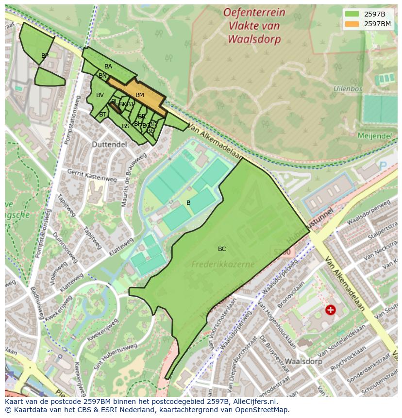 Afbeelding van het postcodegebied 2597 BM op de kaart.