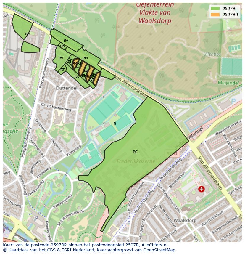 Afbeelding van het postcodegebied 2597 BR op de kaart.