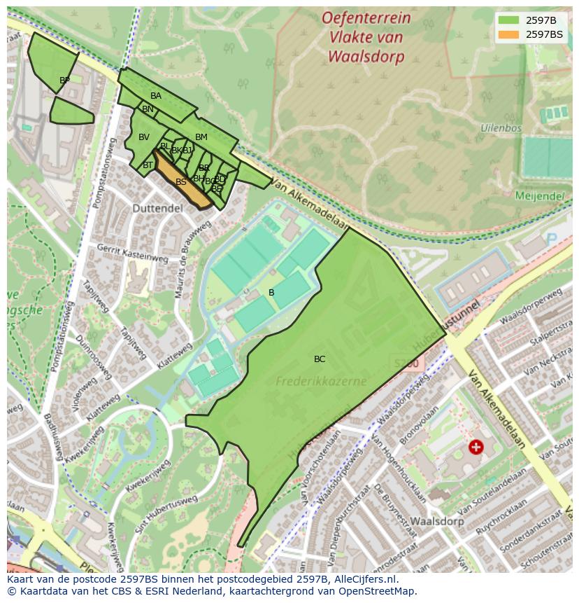 Afbeelding van het postcodegebied 2597 BS op de kaart.
