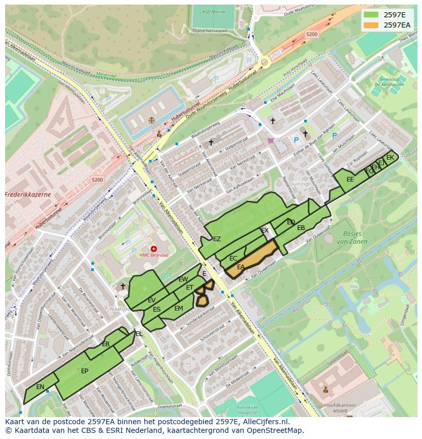 Afbeelding van het postcodegebied 2597 EA op de kaart.