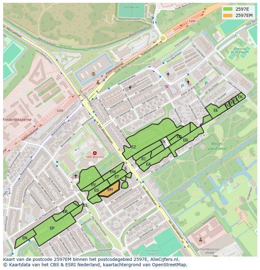 Afbeelding van het postcodegebied 2597 EM op de kaart.