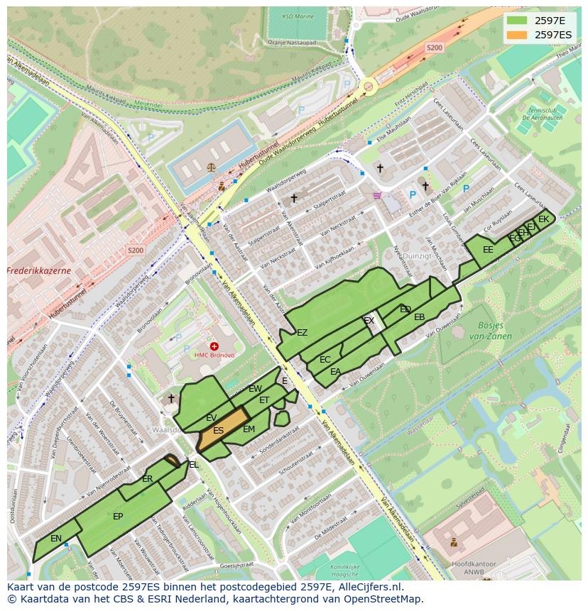 Afbeelding van het postcodegebied 2597 ES op de kaart.