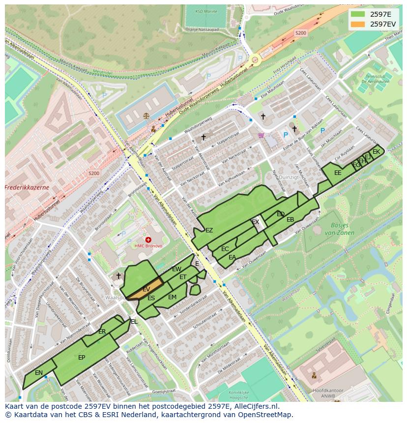 Afbeelding van het postcodegebied 2597 EV op de kaart.