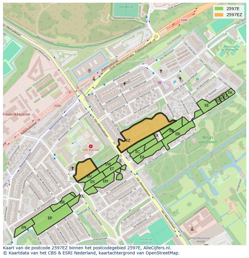 Afbeelding van het postcodegebied 2597 EZ op de kaart.