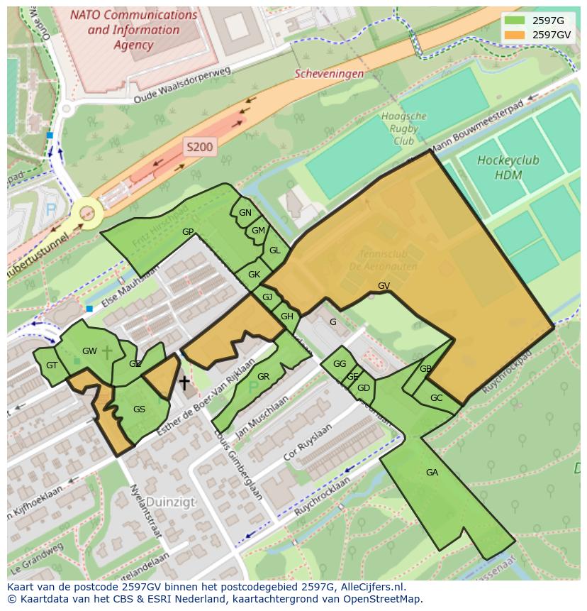 Afbeelding van het postcodegebied 2597 GV op de kaart.