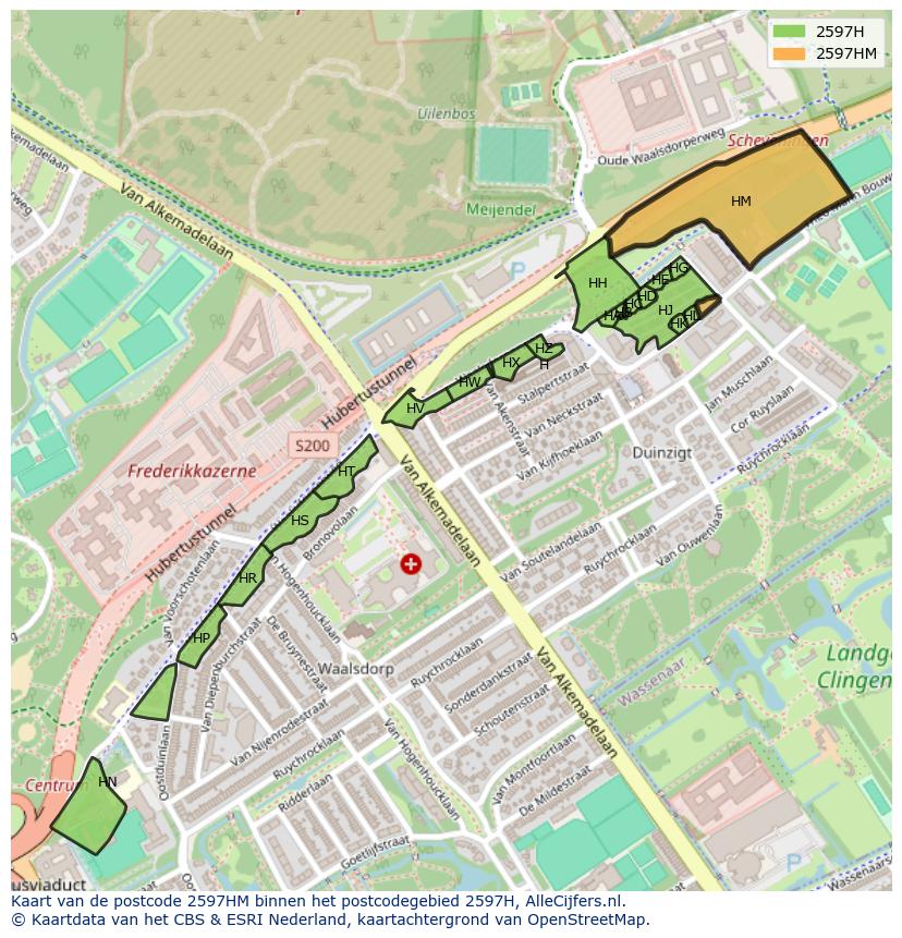 Afbeelding van het postcodegebied 2597 HM op de kaart.