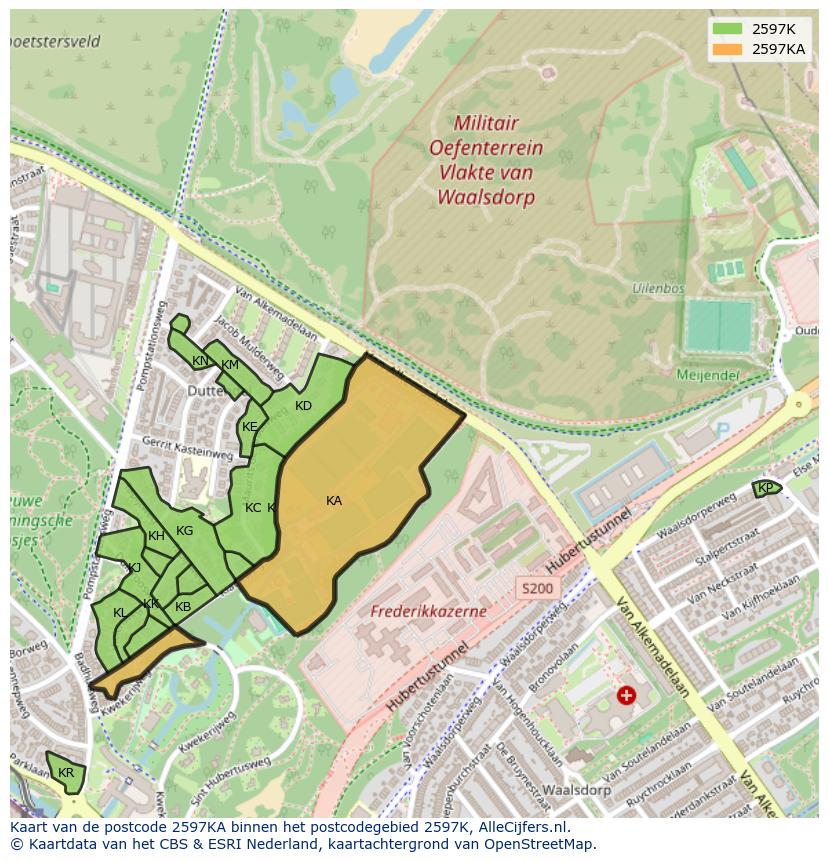 Afbeelding van het postcodegebied 2597 KA op de kaart.