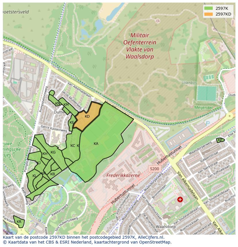 Afbeelding van het postcodegebied 2597 KD op de kaart.