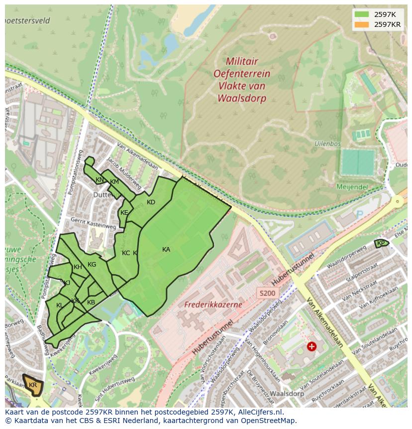 Afbeelding van het postcodegebied 2597 KR op de kaart.
