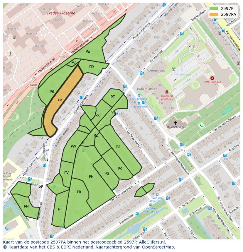 Afbeelding van het postcodegebied 2597 PA op de kaart.