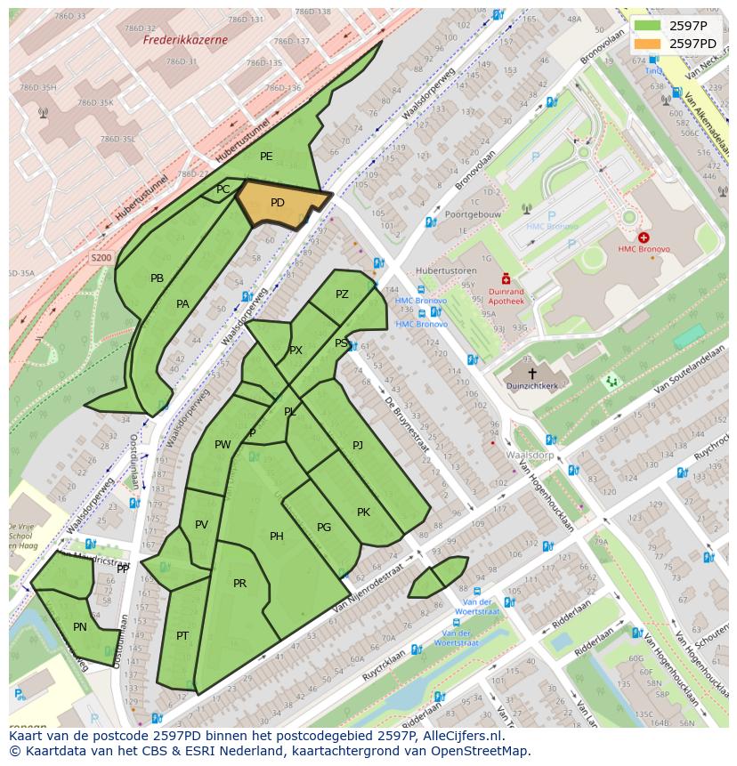Afbeelding van het postcodegebied 2597 PD op de kaart.
