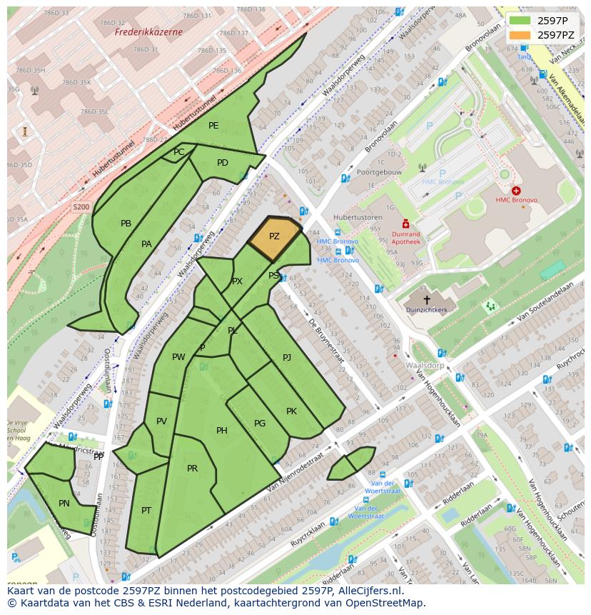 Afbeelding van het postcodegebied 2597 PZ op de kaart.