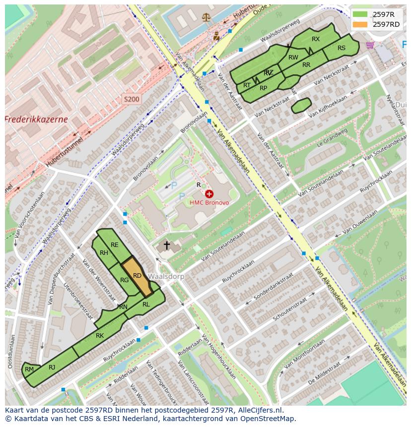Afbeelding van het postcodegebied 2597 RD op de kaart.