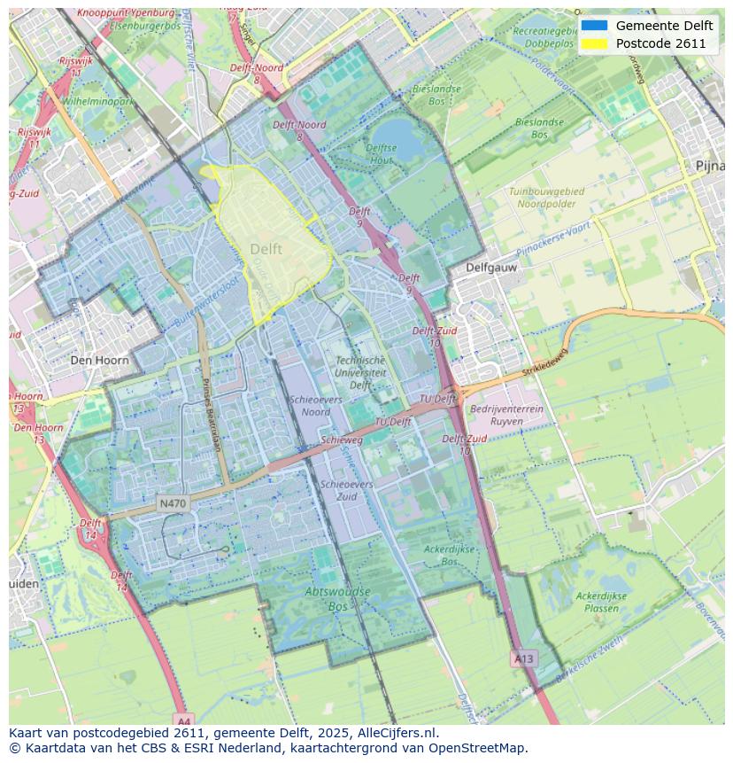 Afbeelding van het postcodegebied 2611 op de kaart.