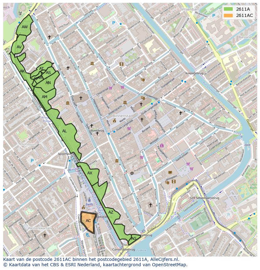Afbeelding van het postcodegebied 2611 AC op de kaart.