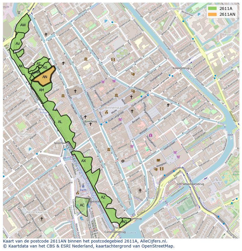 Afbeelding van het postcodegebied 2611 AN op de kaart.