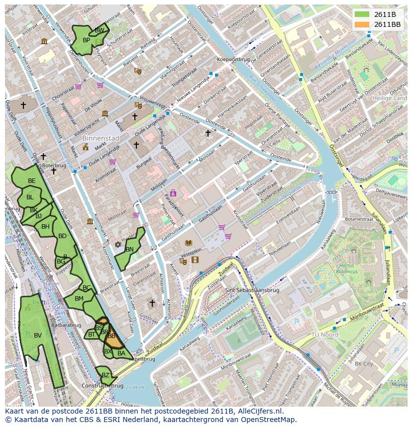 Afbeelding van het postcodegebied 2611 BB op de kaart.