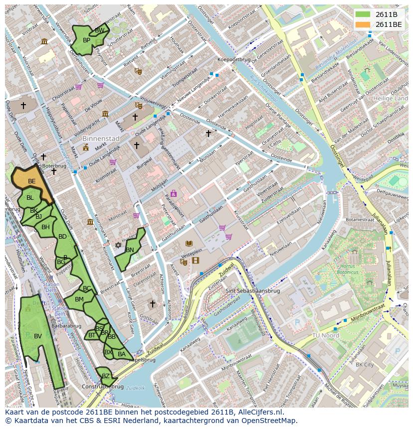 Afbeelding van het postcodegebied 2611 BE op de kaart.
