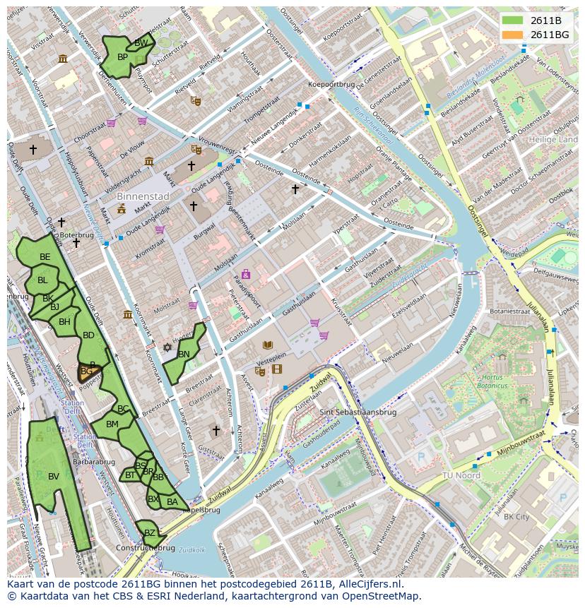 Afbeelding van het postcodegebied 2611 BG op de kaart.