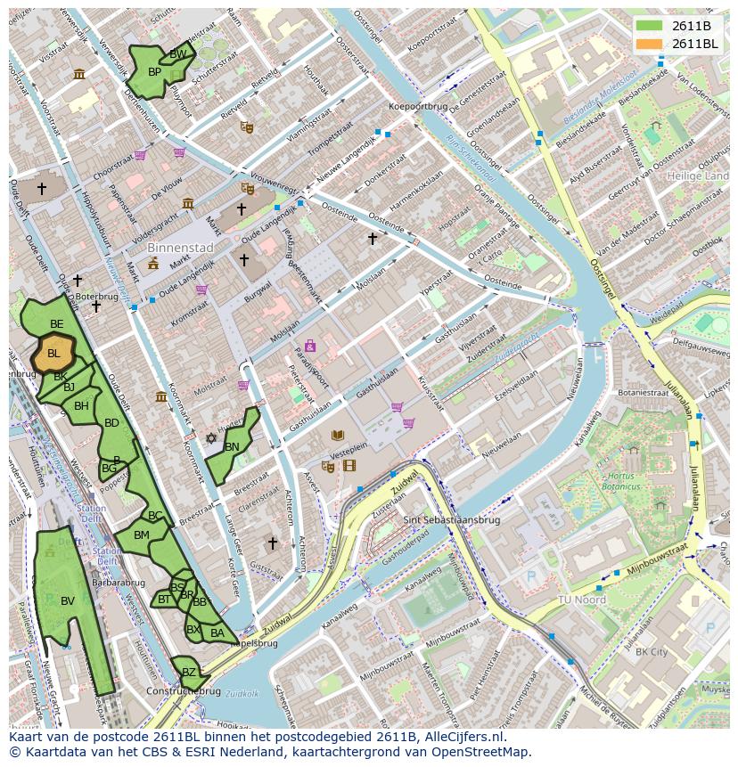 Afbeelding van het postcodegebied 2611 BL op de kaart.