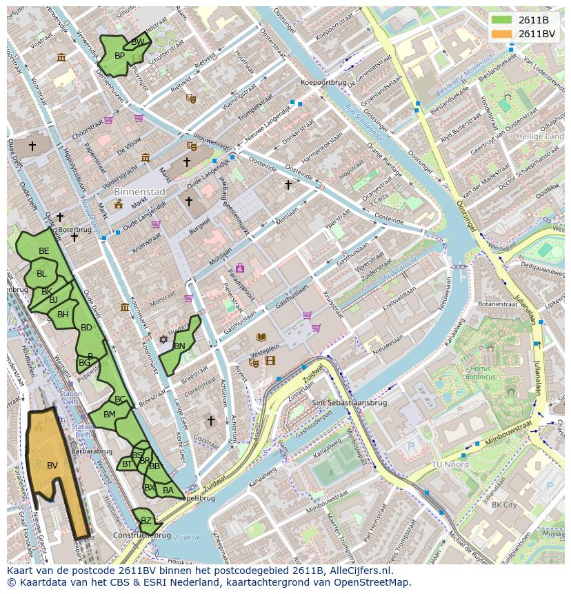 Afbeelding van het postcodegebied 2611 BV op de kaart.