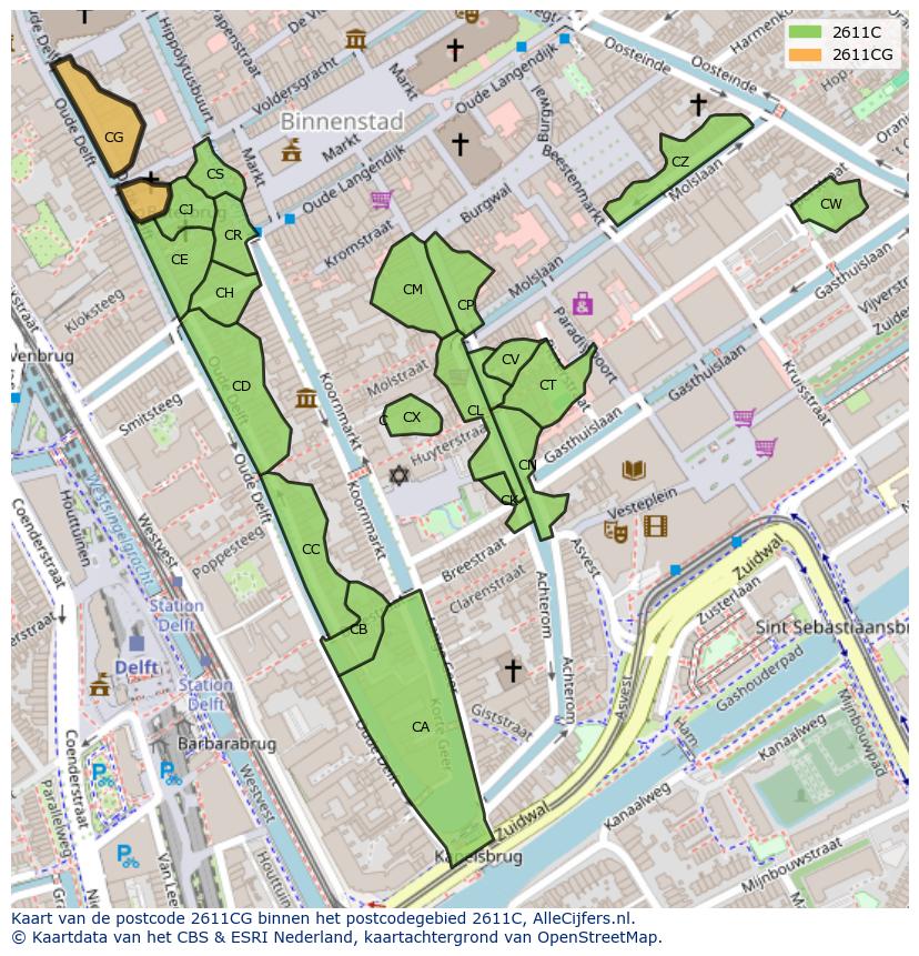 Afbeelding van het postcodegebied 2611 CG op de kaart.