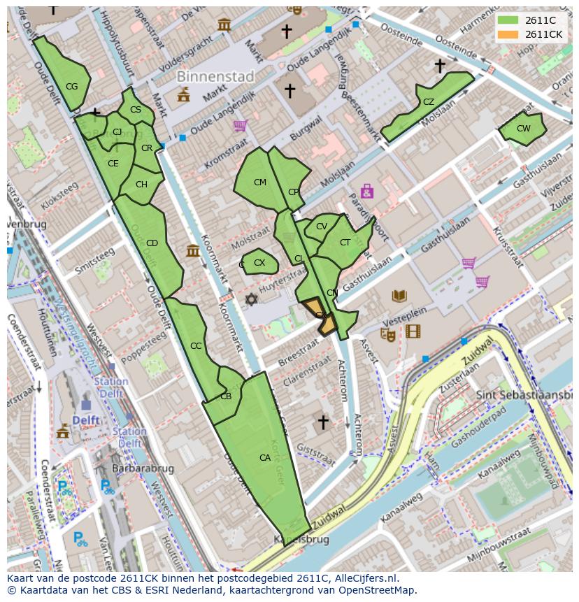 Afbeelding van het postcodegebied 2611 CK op de kaart.