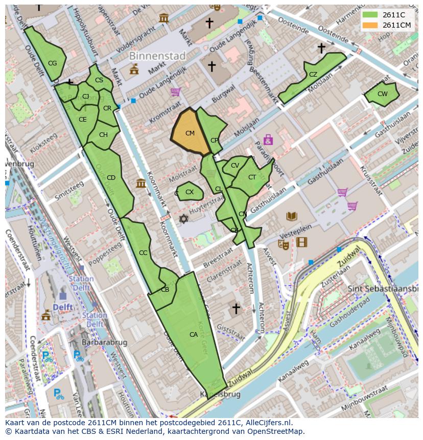 Afbeelding van het postcodegebied 2611 CM op de kaart.