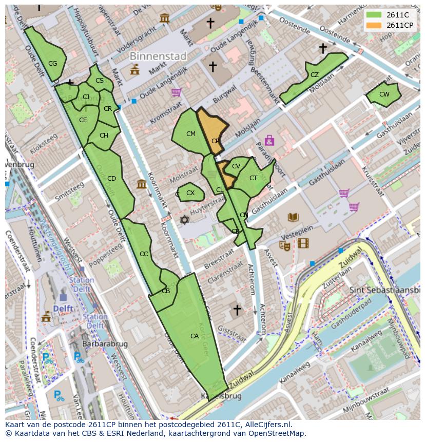 Afbeelding van het postcodegebied 2611 CP op de kaart.