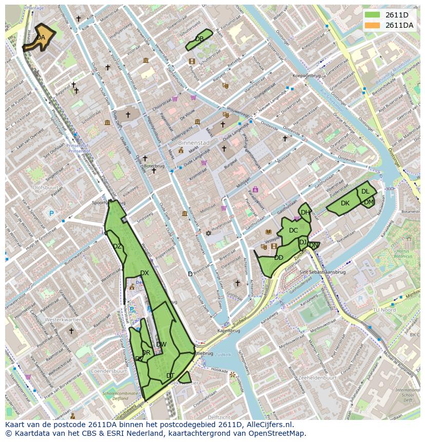 Afbeelding van het postcodegebied 2611 DA op de kaart.