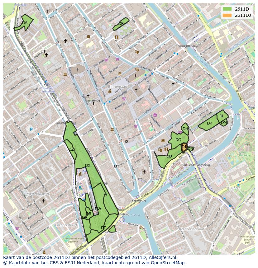 Afbeelding van het postcodegebied 2611 DJ op de kaart.