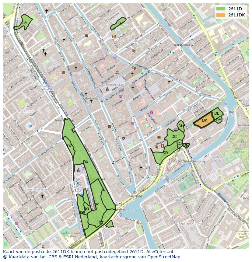 Afbeelding van het postcodegebied 2611 DK op de kaart.