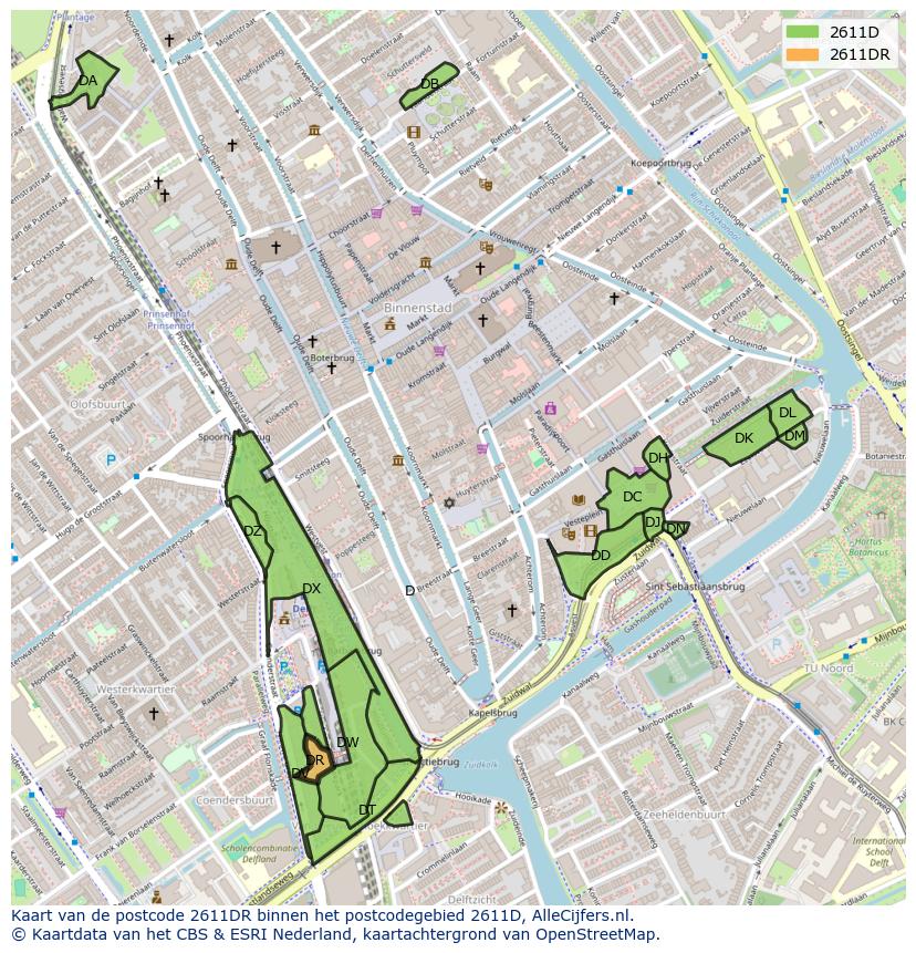 Afbeelding van het postcodegebied 2611 DR op de kaart.